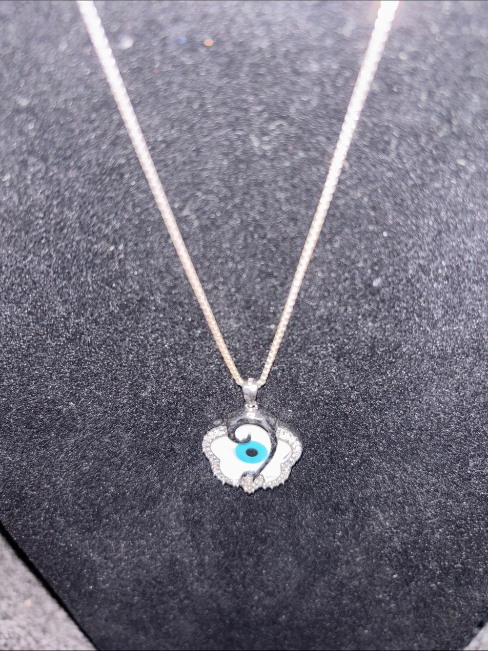 925 Sterling Silver Evil Eye Pendant 12” Box Chain Necklace in Blue